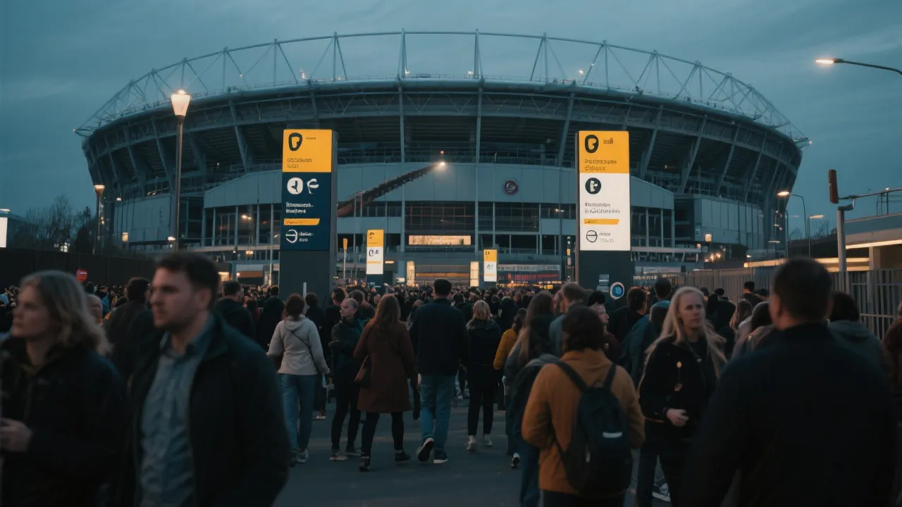 比赛日前往体育场的人群动线示意,现代城市交通与步行连通